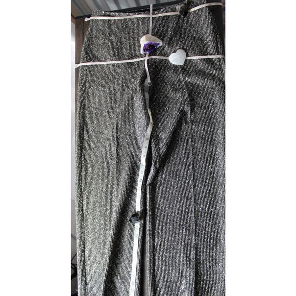 J. Mclaughlin Carter Sequin Trousers Slacks Pants Wide Leg Gray Silver Black 6 - Picture 6 of 10